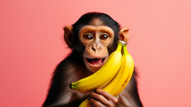 Photo gratuite singe drôle avec des bananes en studio