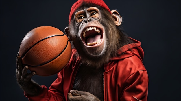 Photo gratuite singe drôle jouant au basket