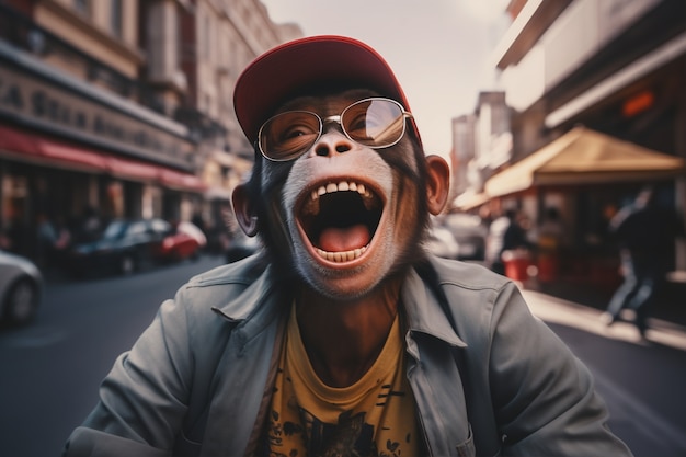 Singe drôle avec des lunettes de soleil en studio