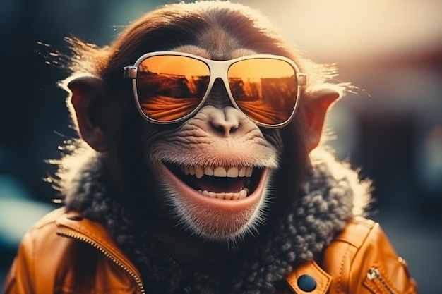 Photo gratuite singe drôle avec des lunettes de soleil en studio