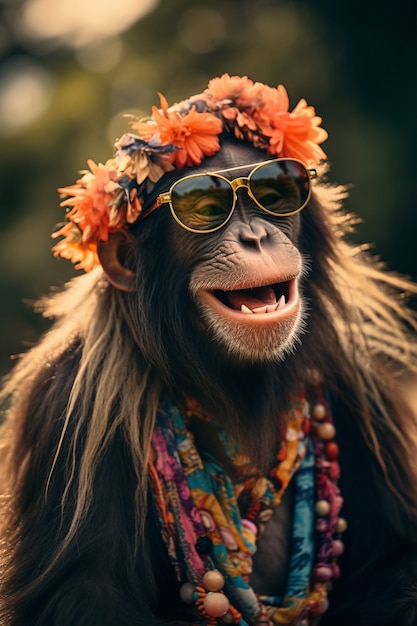 Photo gratuite singe drôle avec des lunettes de soleil en studio