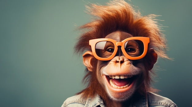 Photo gratuite singe drôle avec des lunettes en studio