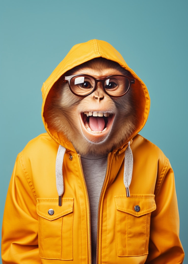 Photo gratuit singe drôle avec des lunettes en studio