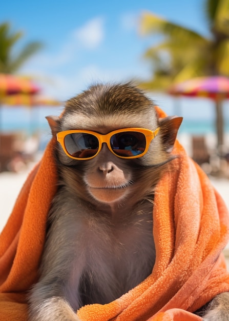 Photo gratuite singe drôle à la plage