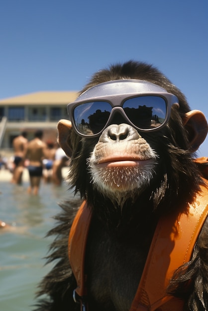 Photo gratuite singe drôle portant des lunettes de soleil
