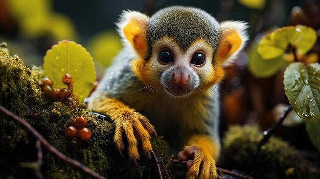 Singe écureuil sur l'arbre dans la forêt Portrait animalier