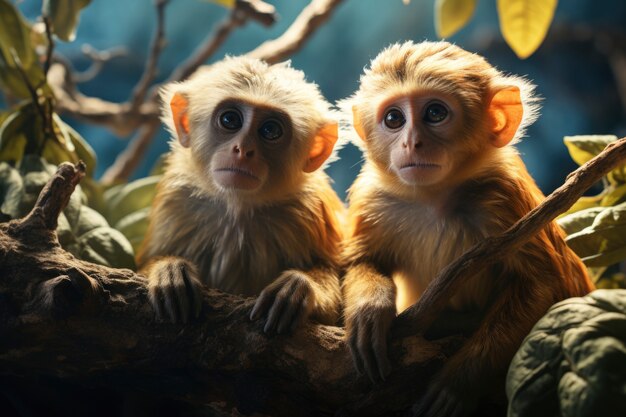 Des singes mignons dans la nature ensemble