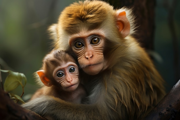 Des singes mignons dans la nature ensemble