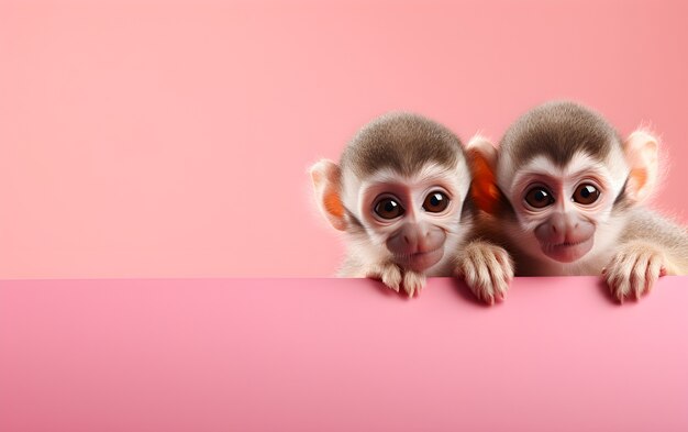 Des singes mignons sur un fond rose