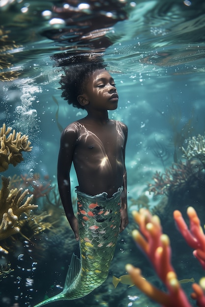 Photo gratuite une sirène rêveuse sous l'eau