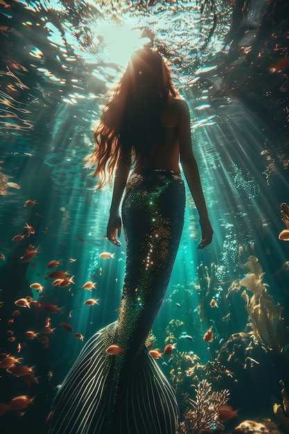 Une sirène rêveuse sous l'eau