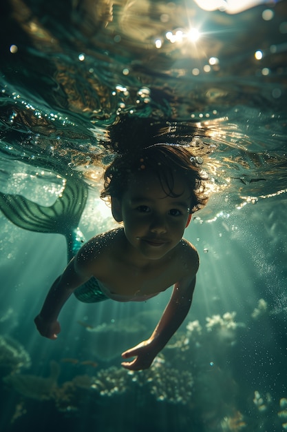 Une sirène rêveuse sous l'eau