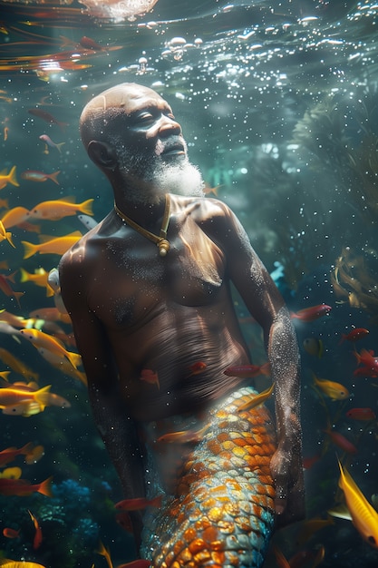 Photo gratuite une sirène rêveuse sous l'eau