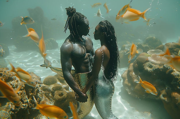 Photo gratuite des sirènes rêveuses sous l'eau