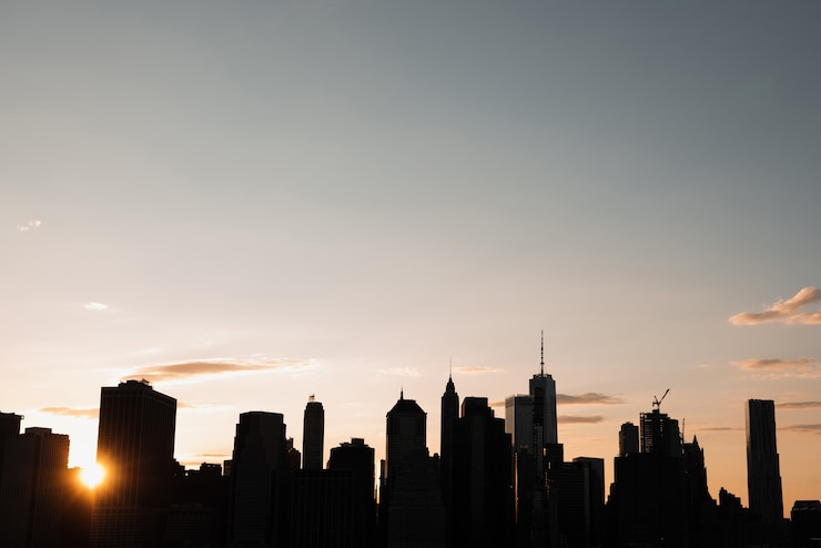 Photo gratuit skyline de manhattan au coucher du soleil