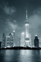 Skyline de shanghai la nuit en noir et blanc