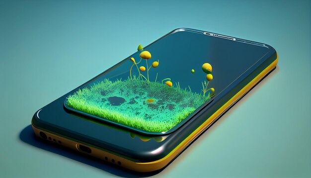 Smartphone avec IA générative de scène de jardin floral