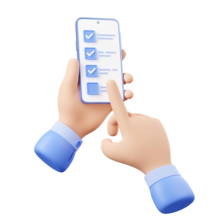 Photo gratuit smartphone de rendu 3d avec enquête en ligne remplie à la main