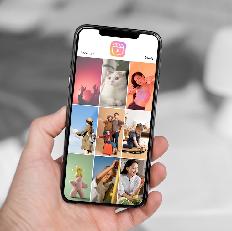 Photo gratuit smartphone tenu à la main à angle élevé