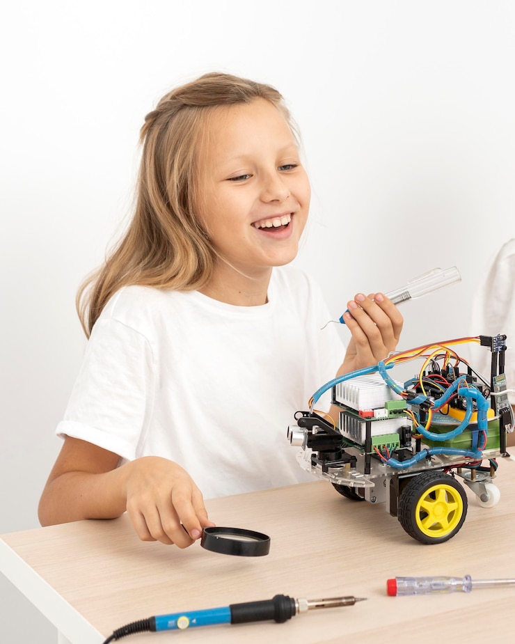 Photo gratuit smiley girl faisant des expériences scientifiques