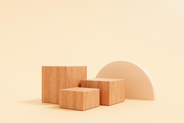 Socle en bois podium luxe fond illustration 3D présentation de la scène d'affichage vide pour le placement de produit