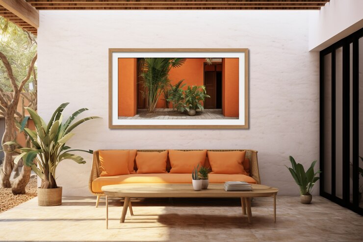 Photo gratuit sofa dans un salon décoré avec un design folklorique brésilien
