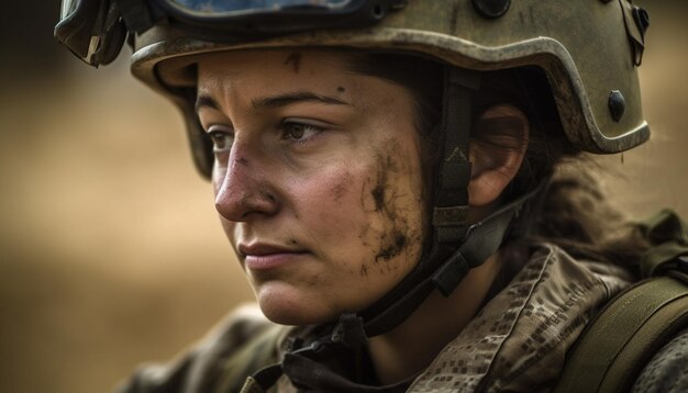 Soldat confiant de l'armée en vêtements de travail de protection camouflage généré par l'IA