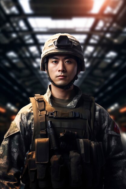 Soldat à tir moyen portant un équipement de camouflage