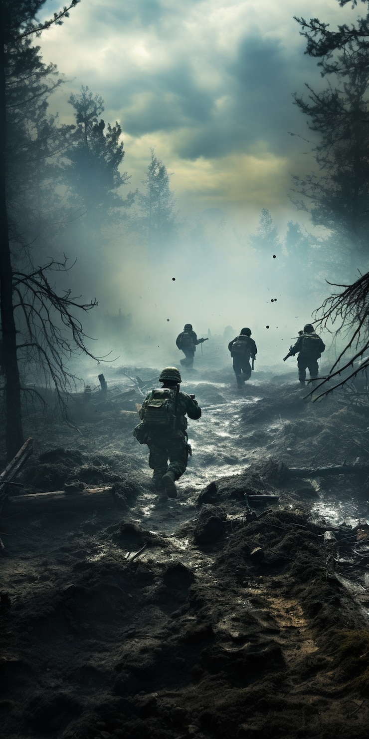 Photo gratuit soldats complets combattant ensemble