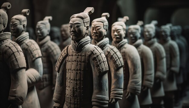 Soldats en terre cuite d'affilée histoire chinoise ancienne générée par l'IA