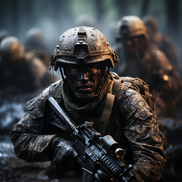 Soldats vue de face combattant ensemble