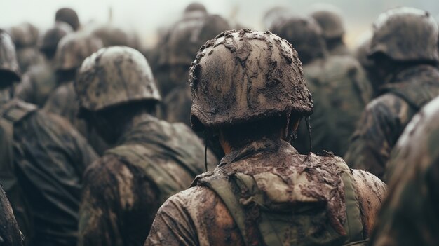 Soldats de vue latérale combattant ensemble