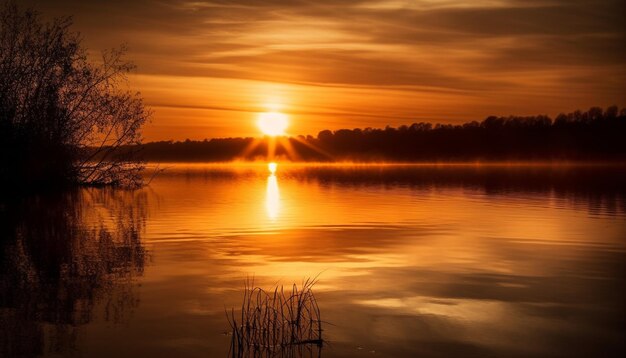 Soleil d'or sur une scène d'eau tranquille générée par l'IA