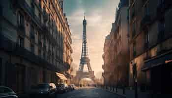 Photo gratuite le soleil se couche sur paris une ville d'histoire générée par l'ia