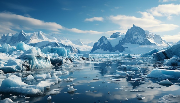 Photo gratuite le sommet majestueux de la montagne se reflète dans l'eau bleue glaciale tranquille générée par l'ia.