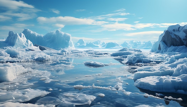 Photo gratuite le sommet de la montagne gelée se reflète dans l'eau bleue tranquille générée par l'ia