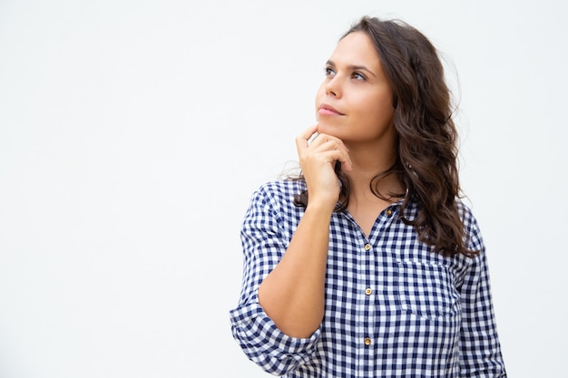 Songeur, jeune femme, regarder côté