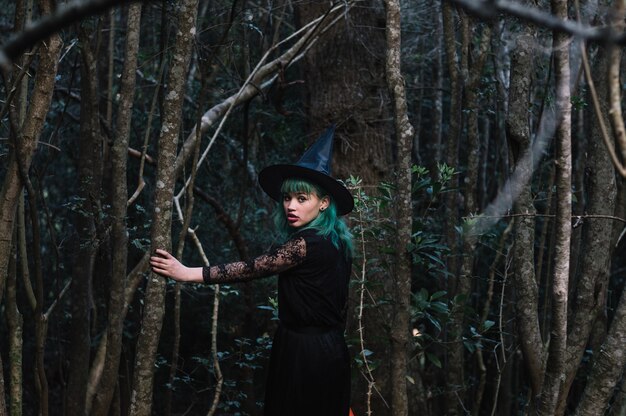 Sorcière marchant dans le bois