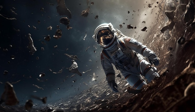 Photo gratuite la sortie dans l'espace est un film sur l'espace et l'astronaute est la première personne à marcher sur la lune.