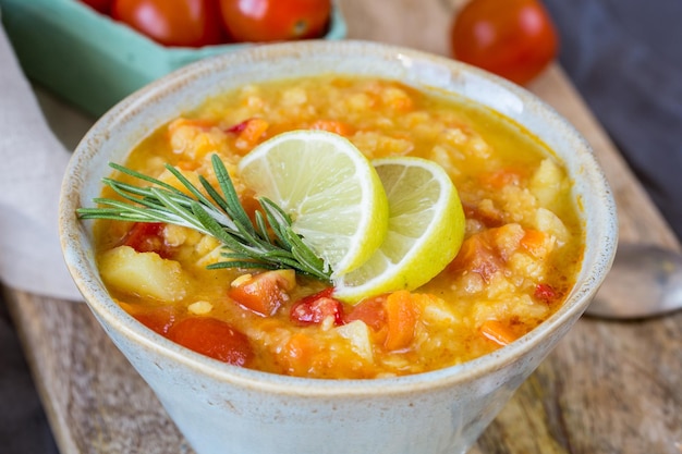 Photo gratuite soupe de carottes et lentilles