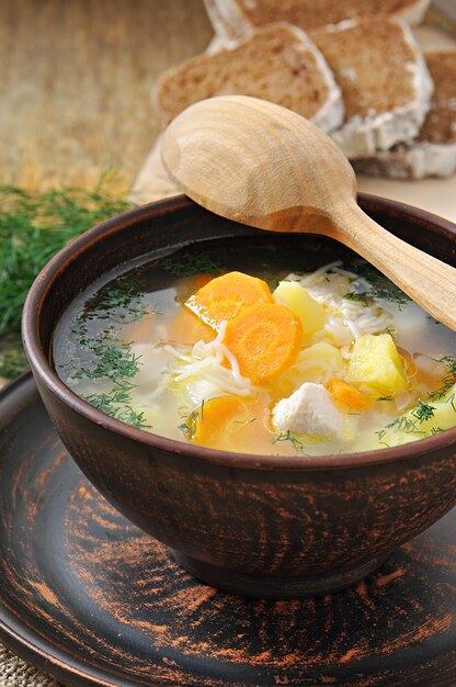 Soupe de poulet aux légumes