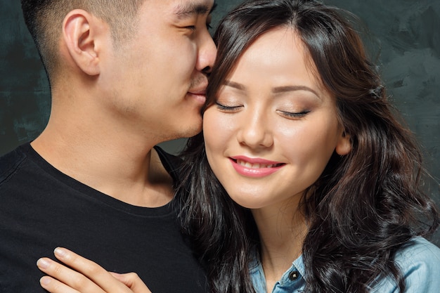 sourire, coréen, couple, gris