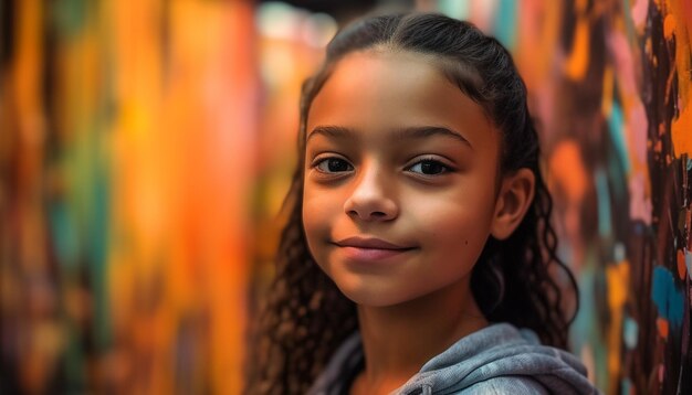 Sourire à pleines dents d'une fille en automne généré par l'IA