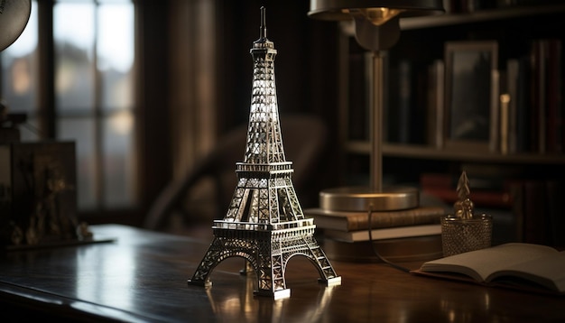 Photo gratuite souvenirs français célèbres sur un décor de table en bois généré par ai