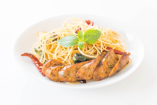 Spaghetti aux saucisses grillées