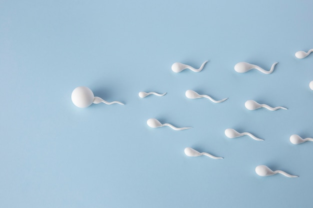 Photo gratuite spermatozoïdes à grand angle avec fond bleu