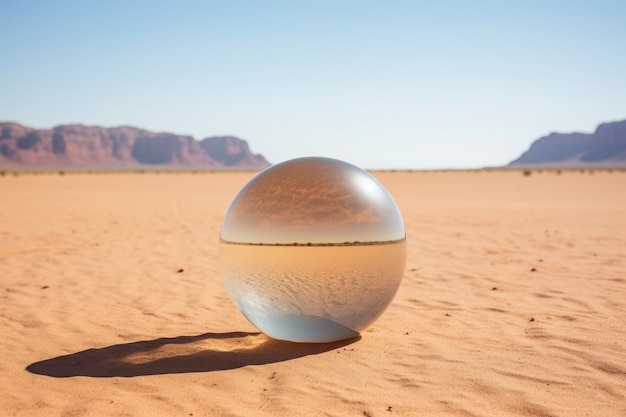Photo gratuite sphère 3d créative abstraite avec paysage désertique