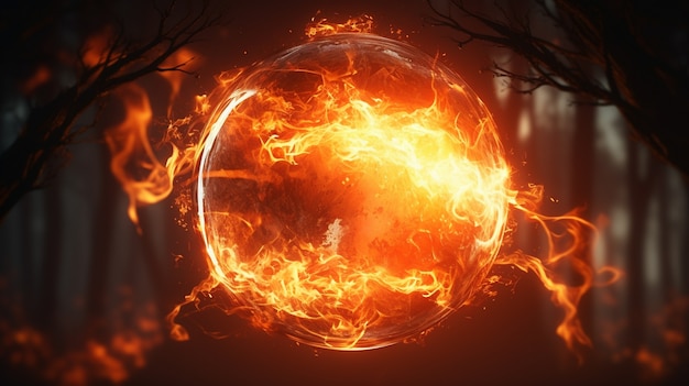 Sphère 3D en feu avec des flammes