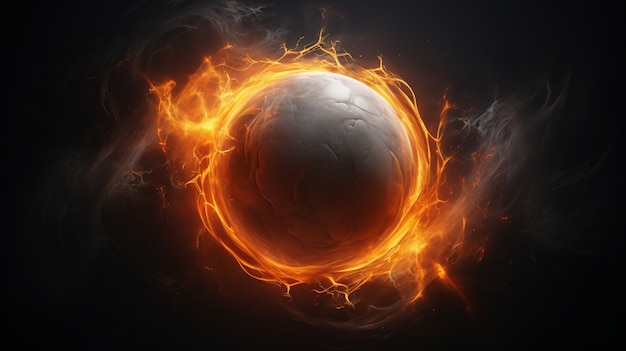 Sphère 3D en feu avec des flammes