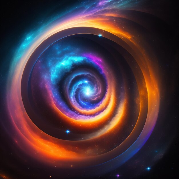 Une spirale colorée avec un centre bleu et orange qui a un centre bleu et orange.